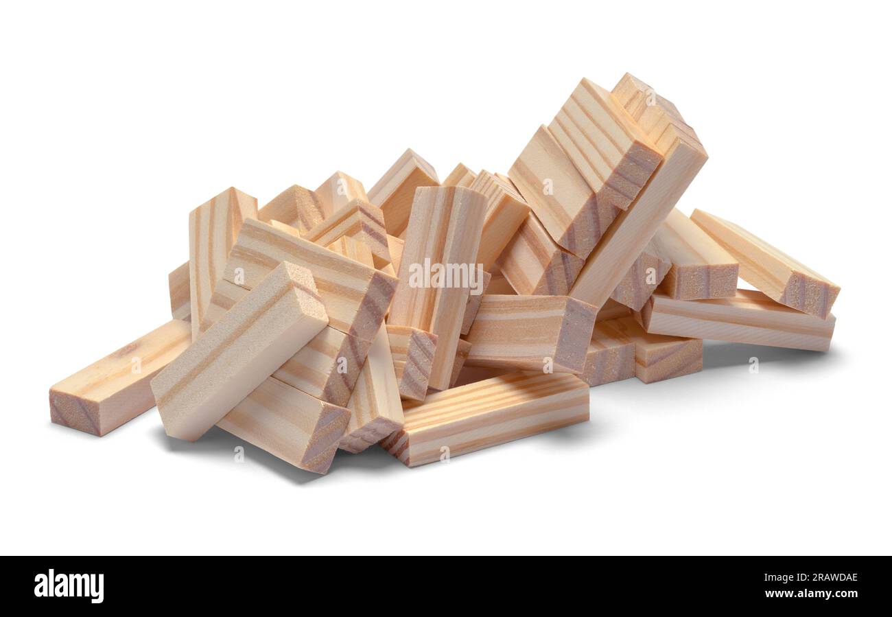 Wood Block Pile Cut Out on White. Stock Photo