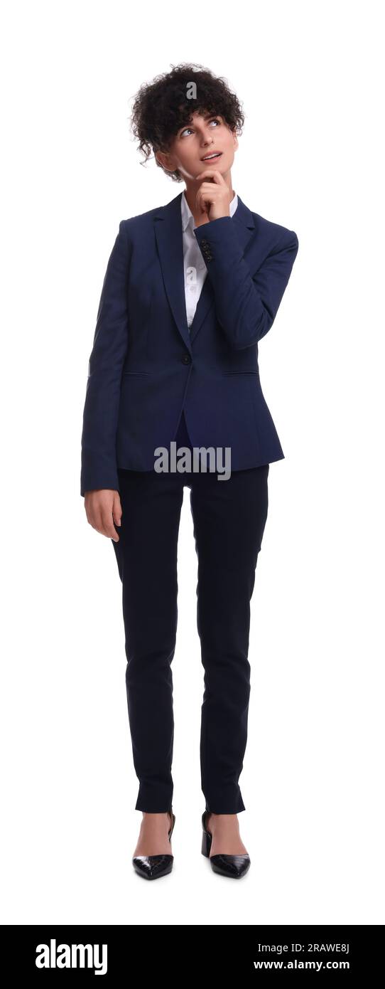 Beautiful young businesswoman in suit on white background Stock Photo ...