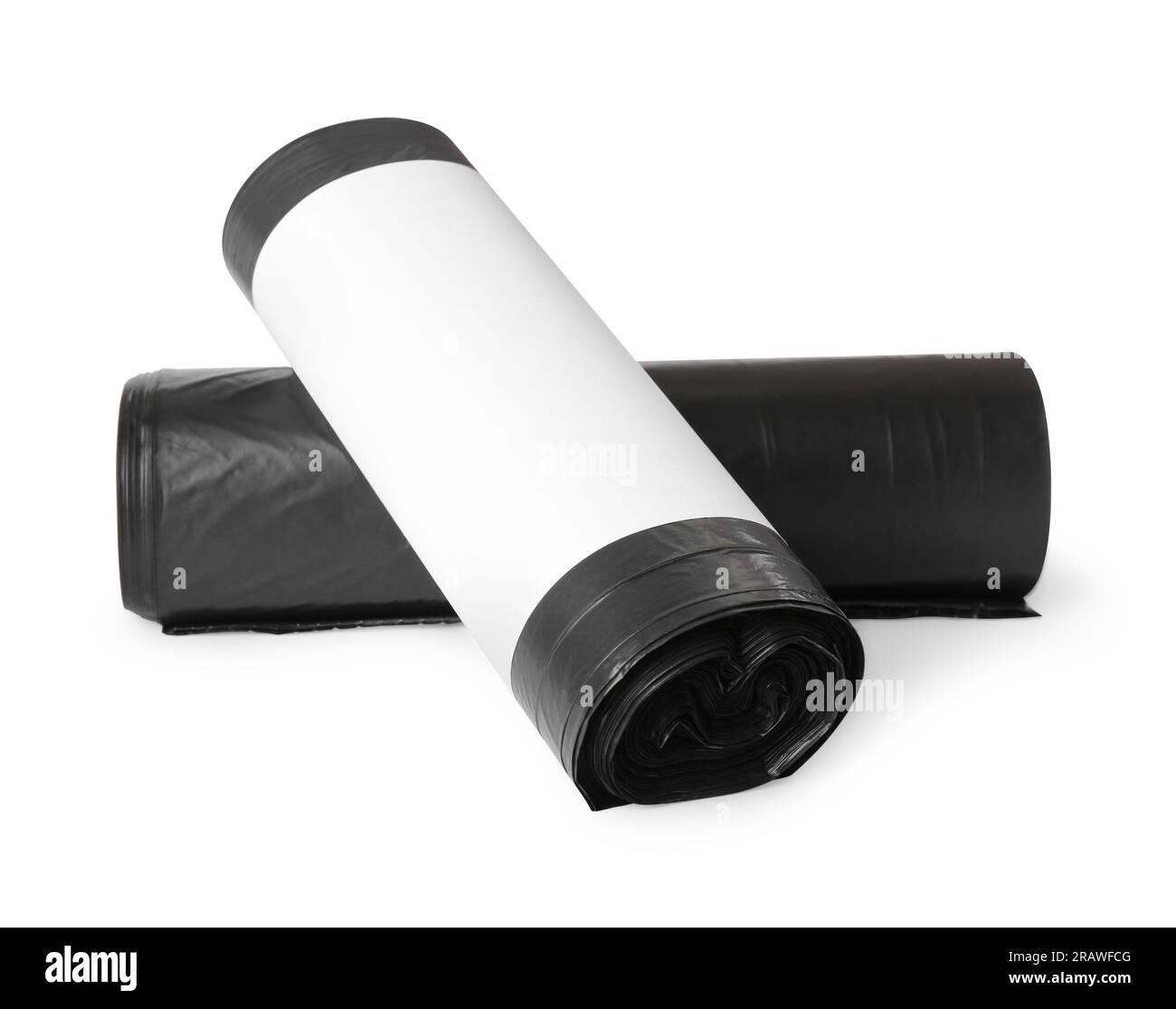 Rolls of black garbage bags isolated on white Stock Photo Alamy