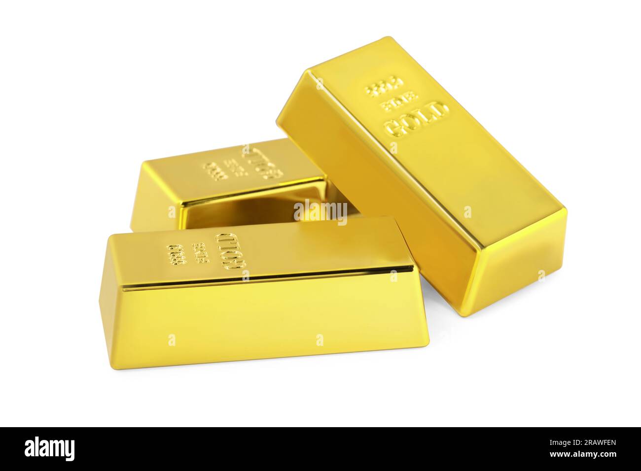 Three shiny gold bars isolated on white Stock Photo - Alamy
