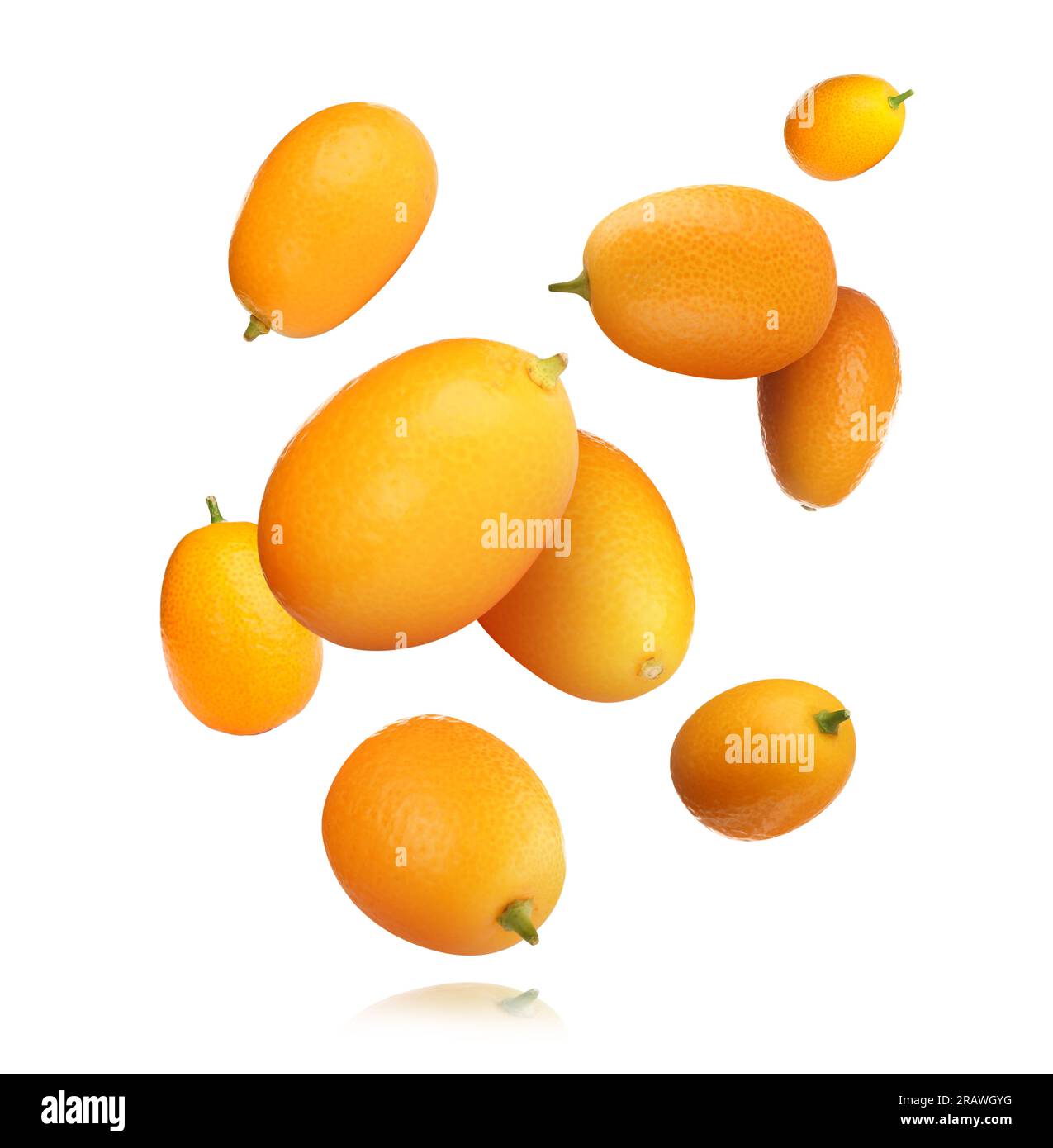 Delicious fresh kumquats falling on white background Stock Photo Alamy