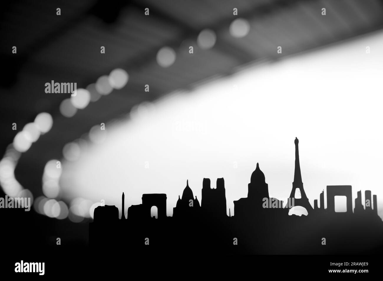 Embracing the Parisian Spirit: Silhouette Sets the Tone for the 2024 Sports Games. Black and White photo Stock Photo
