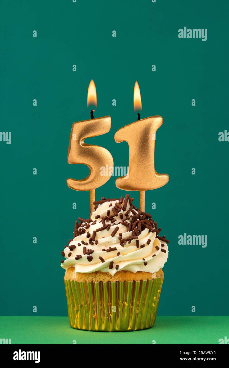 Birthday candle number 51 - Vertical anniversary card with green