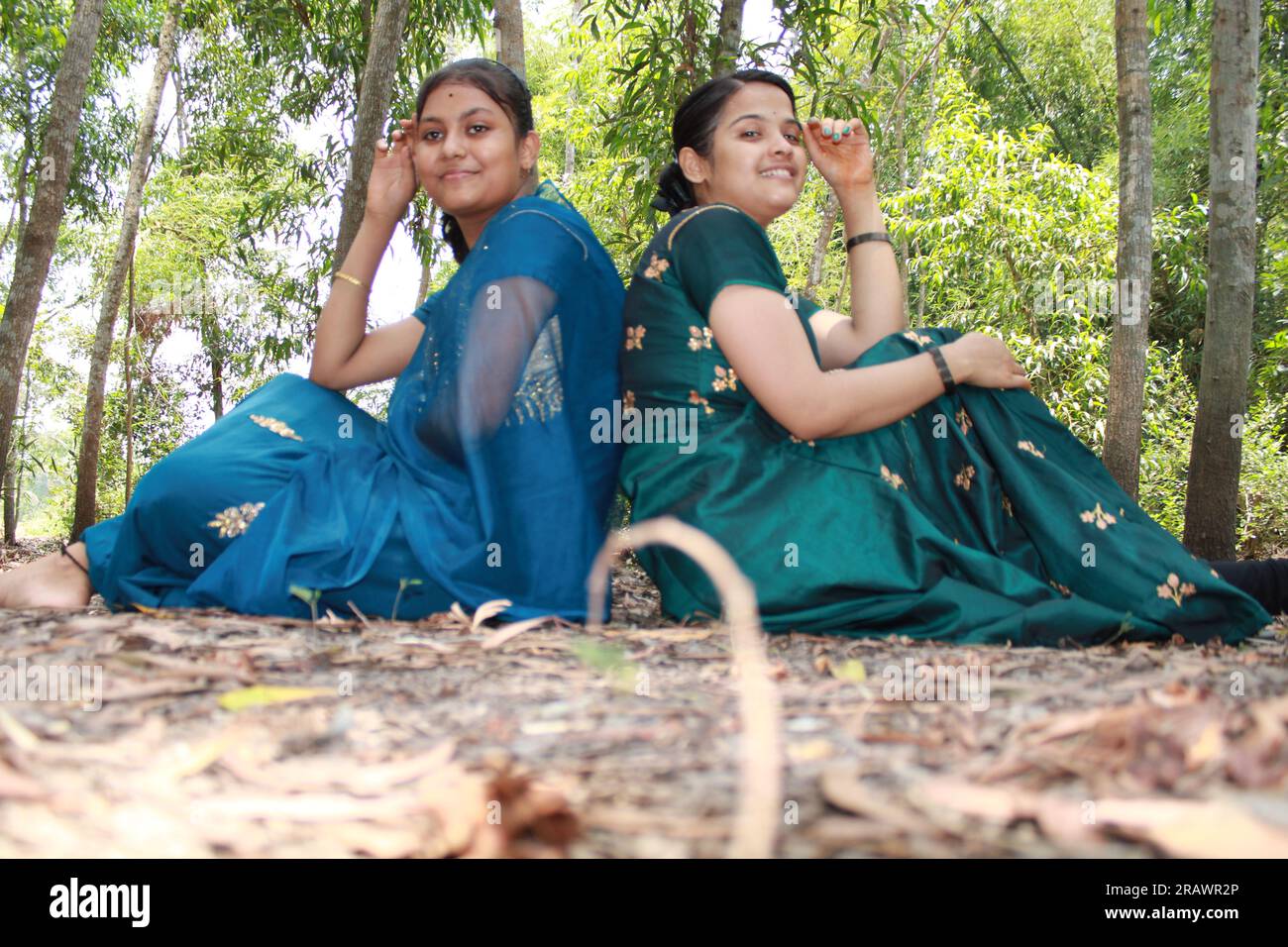 Two Beautiful Teenage Rural Indian Girls Outdoor Stock Photo