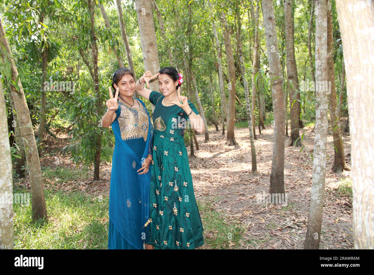 Two Beautiful Teenage Rural Indian Girls Outdoor Stock Photo