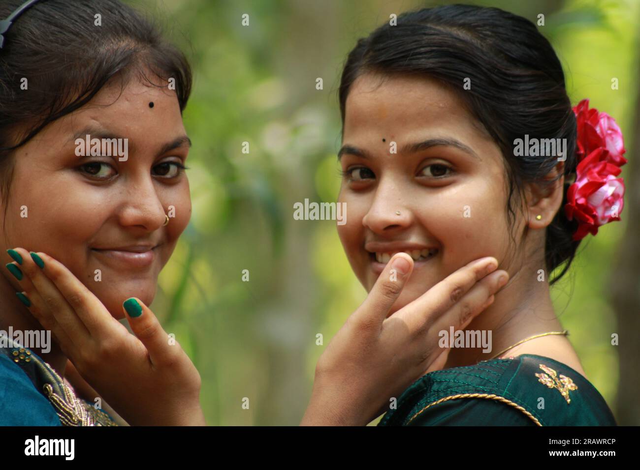 Two Beautiful Teenage Rural Indian Girls Outdoor Stock Photo