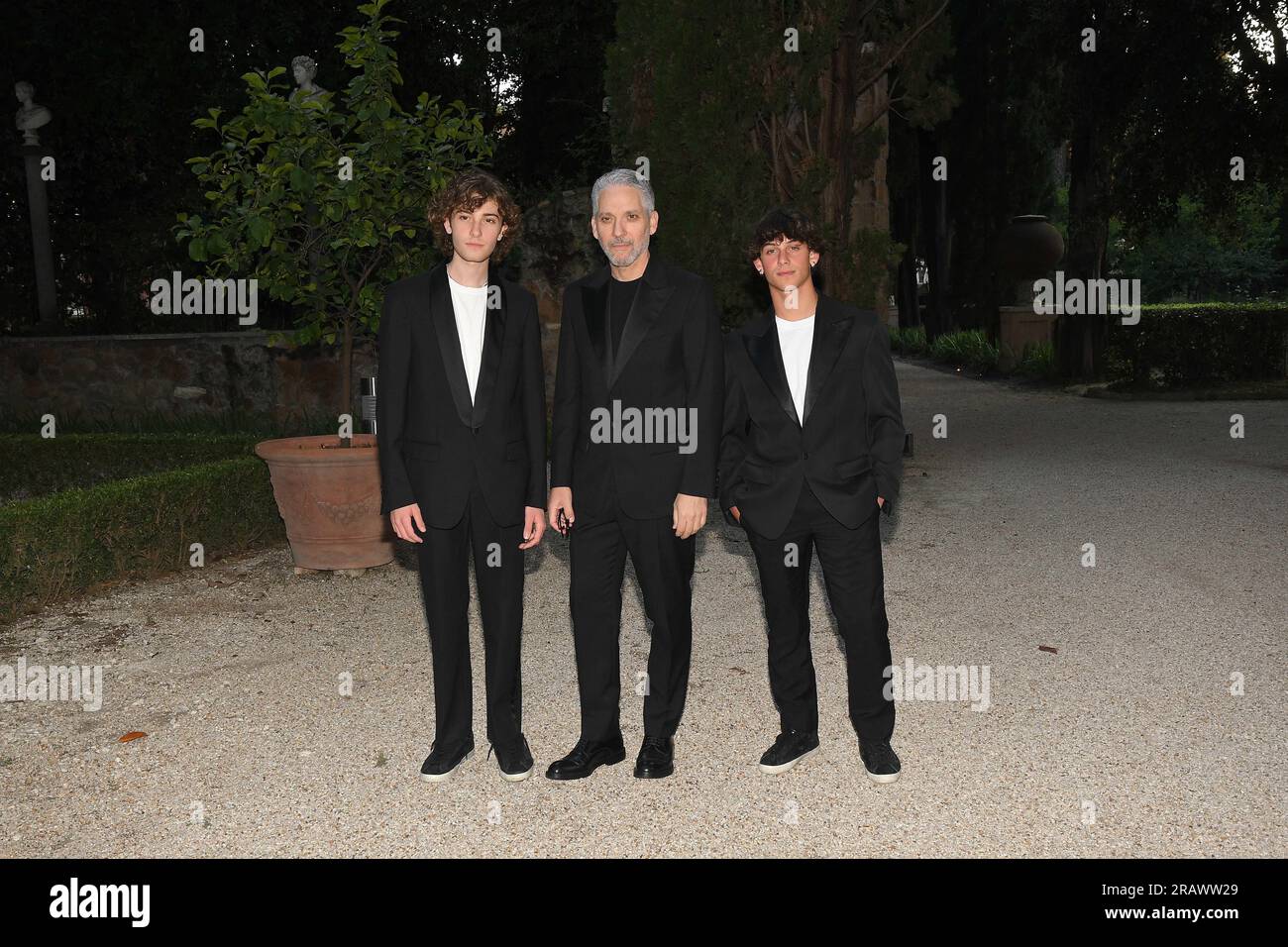 Rome , Villa Massimo Premi ' Golden Globe Award 2023 ' , In the photo: Beppe Fiorello with Gabriele Pizzurro Sanuele Segreto Stock Photo