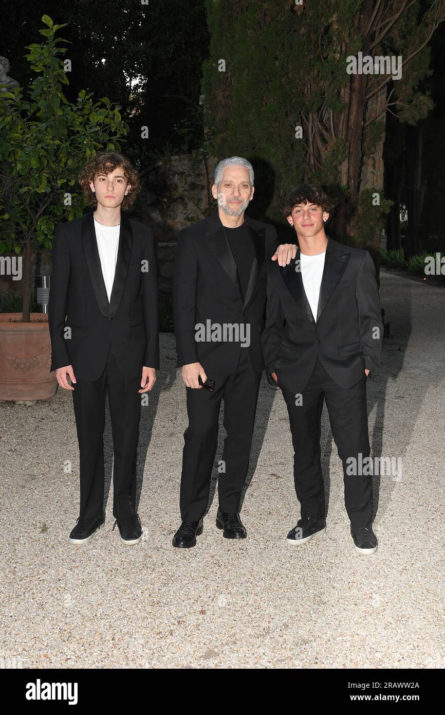 Rome , Villa Massimo Premi ' Golden Globe Award 2023 ' , In the photo: Beppe Fiorello with Gabriele Pizzurro Sanuele Segreto Stock Photo