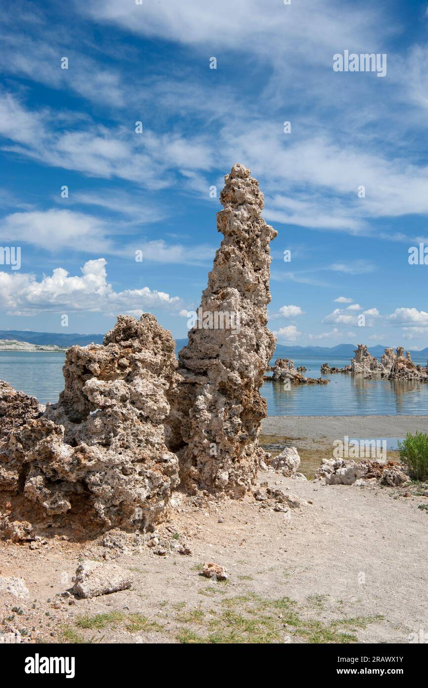 Tufas and receding water at Mono Lake, California, USA Stock Photo