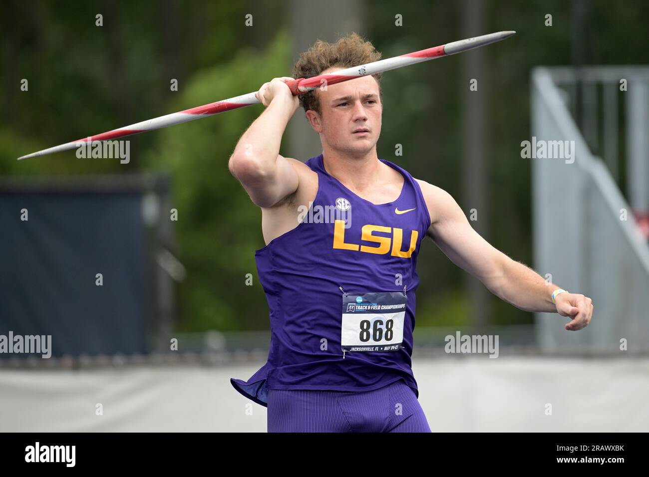 LSU's Jackson Rimes competes in the men's javelin throw at the East