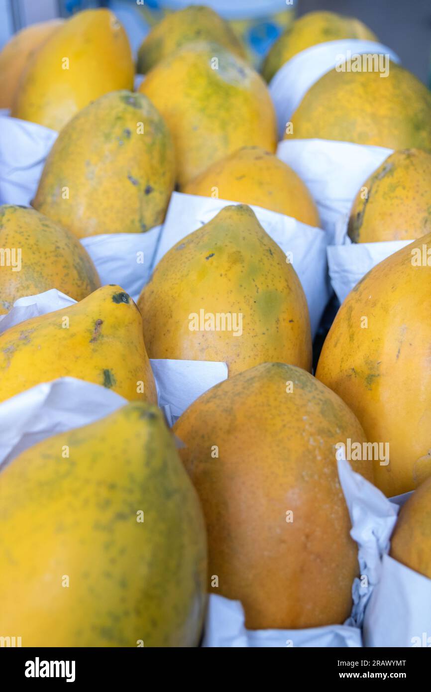 Young Papayas For Sale At A Market Stall Stock Photo Alamy