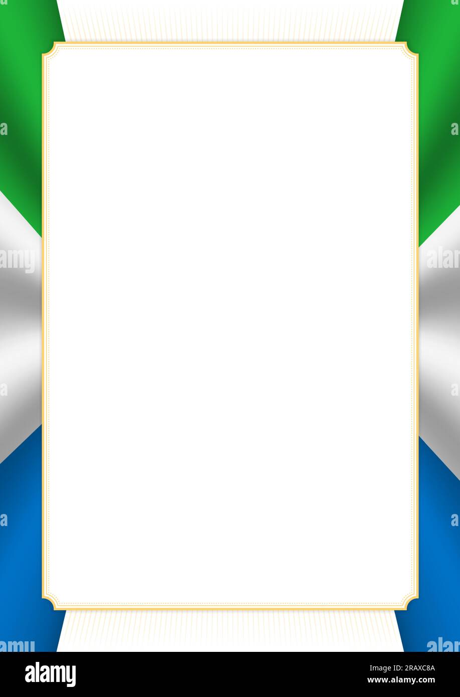 Vertical  frame and border with colors of Sierra Leone flag, template elements for your certificate and diploma. Vector. Stock Vector