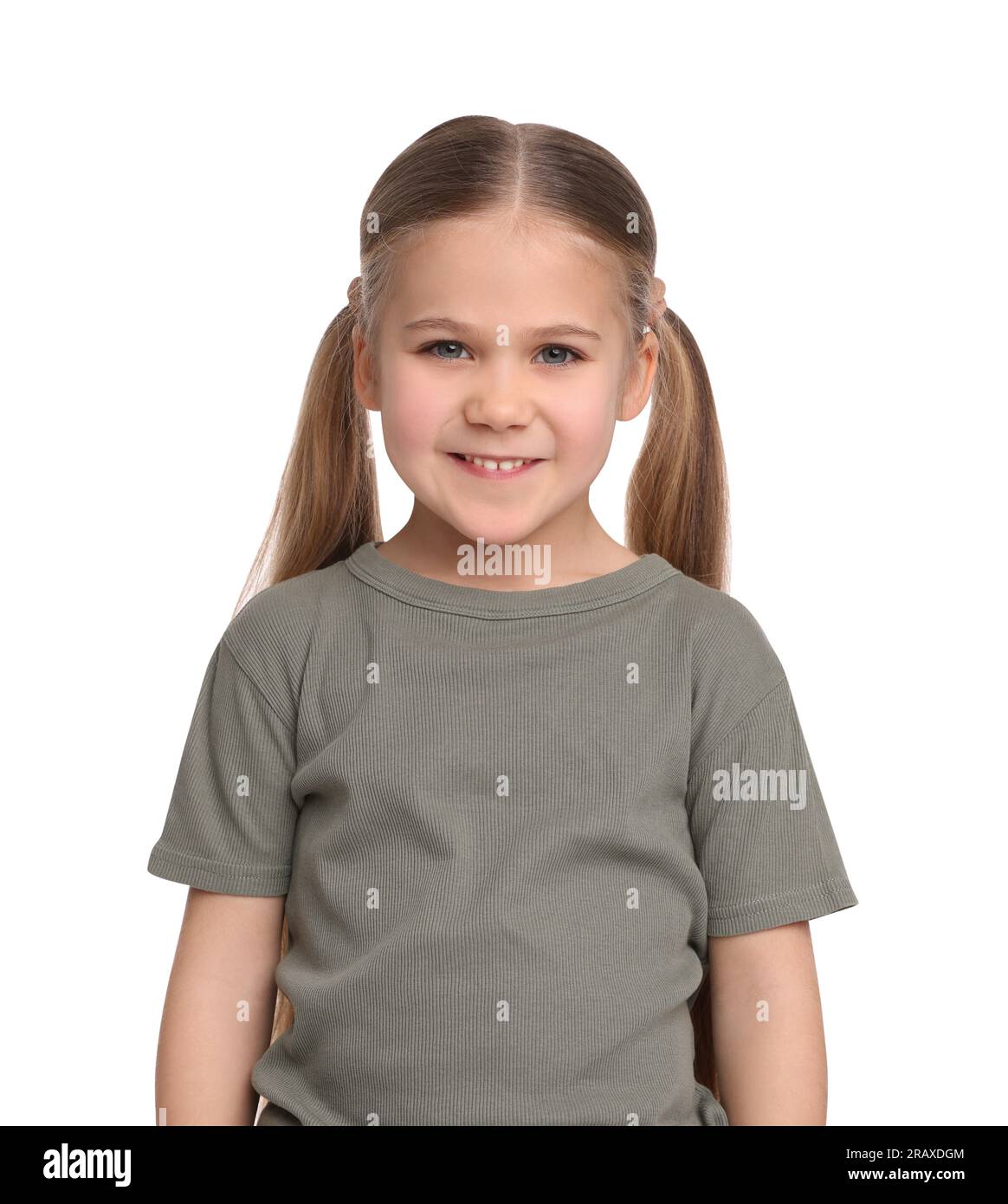 Portrait of little girl on white background Stock Photo - Alamy