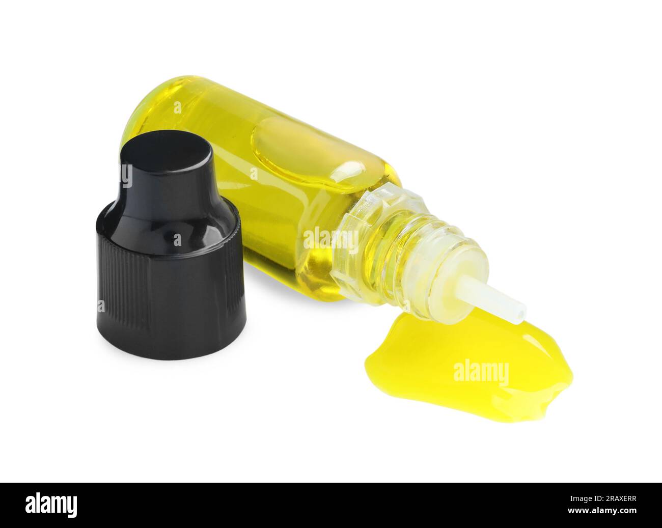Bottle of yellow food coloring on white background Stock Photo Alamy