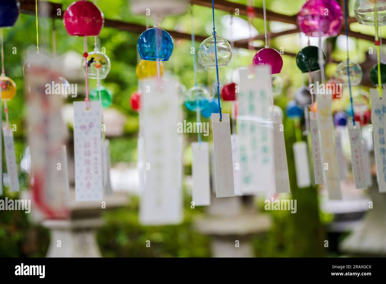 Kyoto, Japan June 12 2023 Japanese wind chimes at Matsunoo Taisha