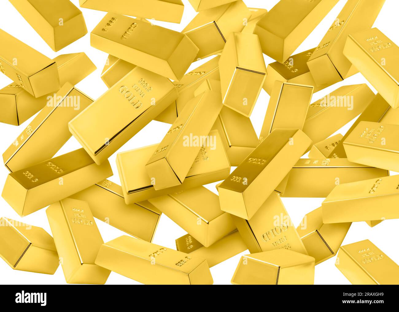 Many gold bars falling on white background Stock Photo Alamy