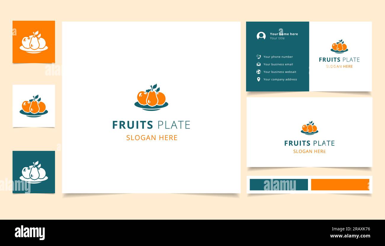 Fruits plate logo design with editable slogan. Branding book and business card template Stock