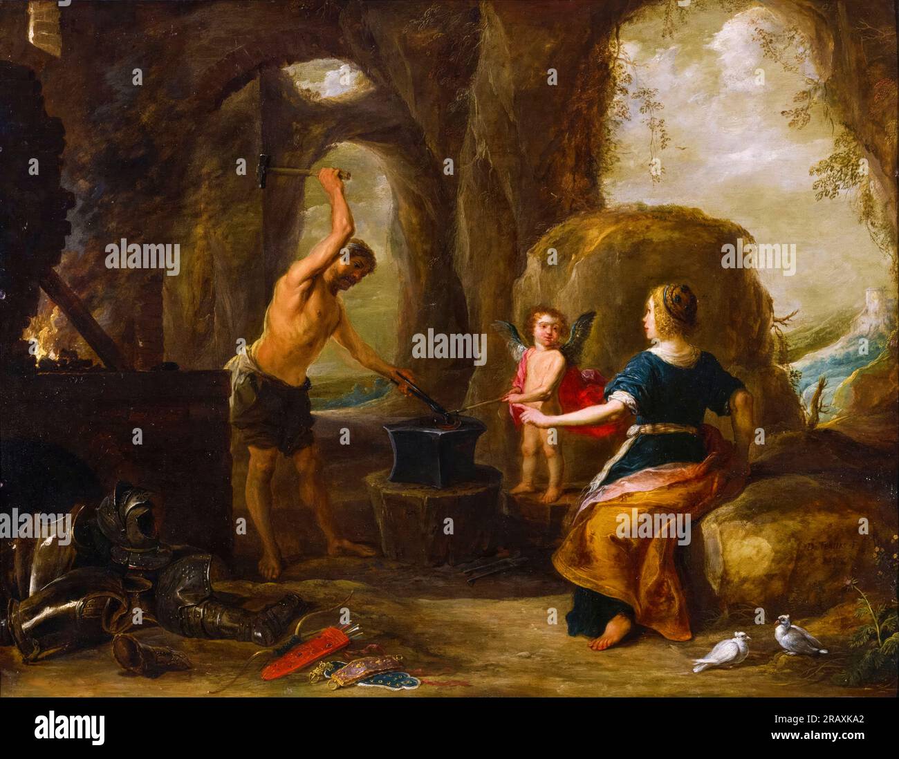 David Teniers the Elder, Venus visiting Vulcan’s Forge, painting in oil on copper, 1638 Stock Photo