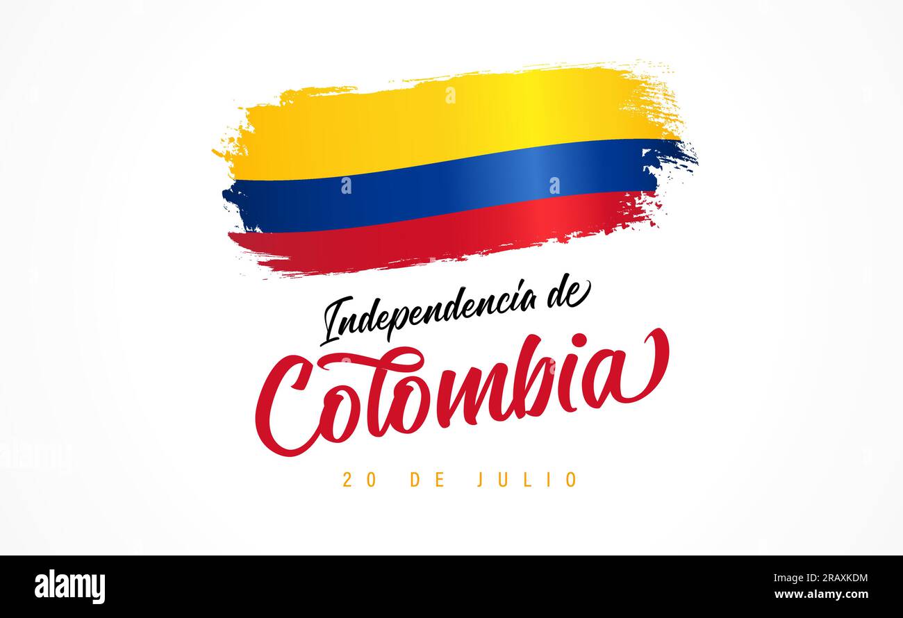 Independencia de Colombia lettering and grunge flag. Translation from spanish - Happy Independence Day of Colombia, July 20. Vector illustration Stock Vector