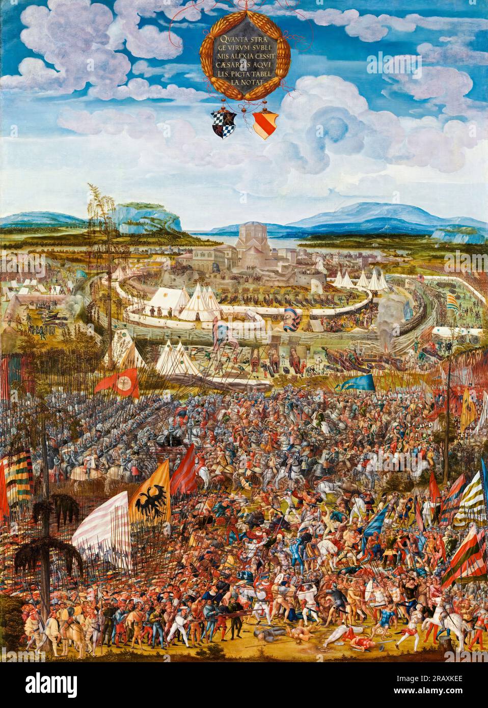Melchior Feselen, The Siege of the City of Alesia (Battle of Alesia), painting in oil on wood, 1533 Stock Photo