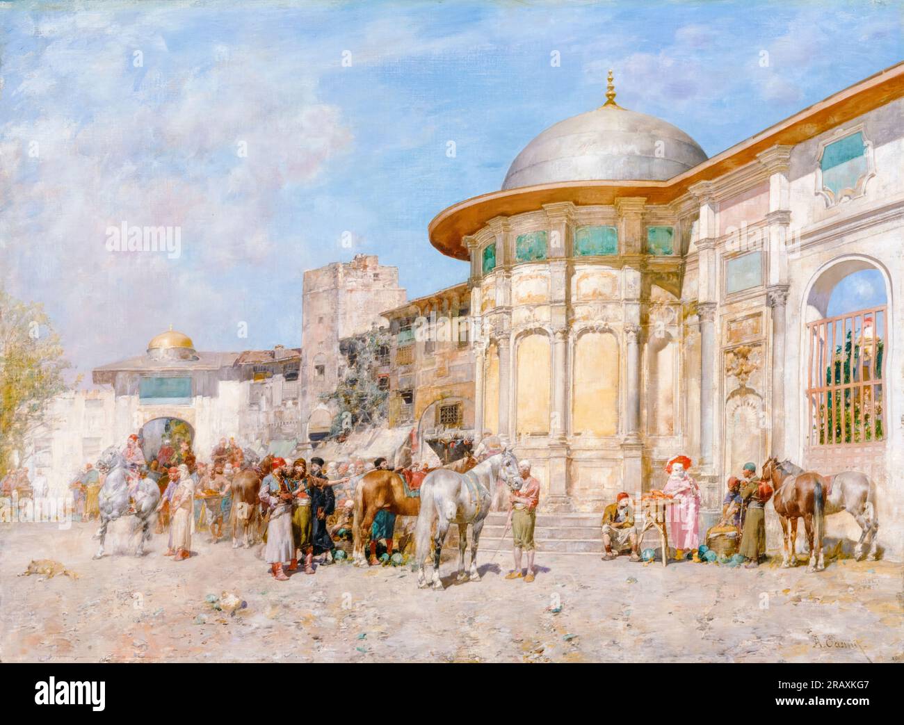 Alberto Pasini painting, Horse market, Syria, oil on canvas, before 1899 Stock Photo