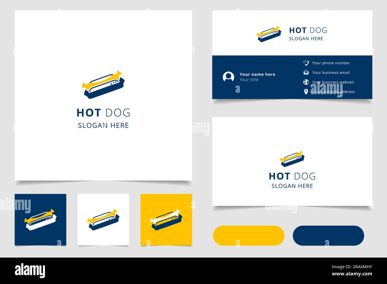 Hot dog logo design with editable slogan. Branding book and business