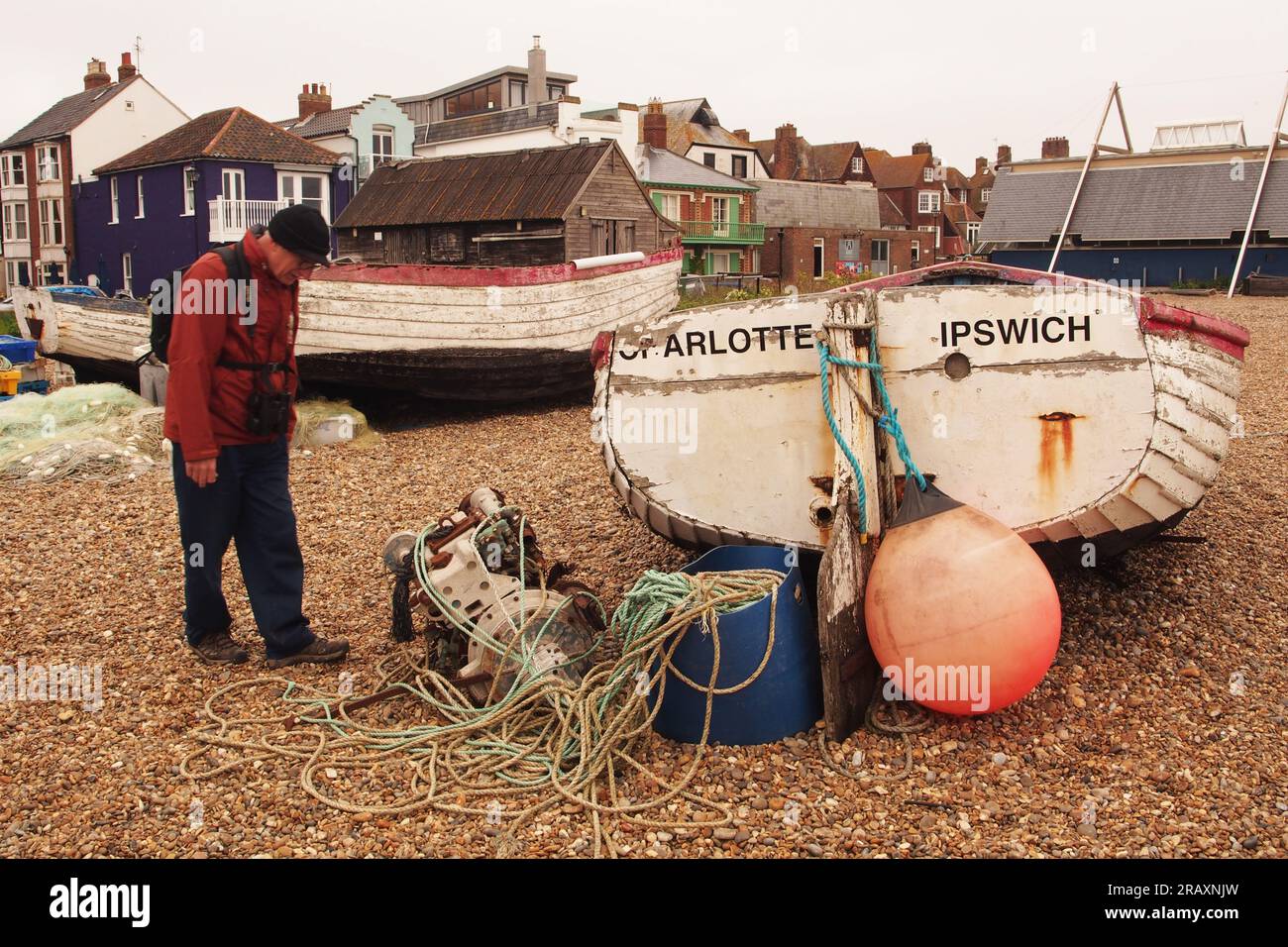 Boat, Charlotte of Ipswich, a Lister boat engine, ropes, a shingle