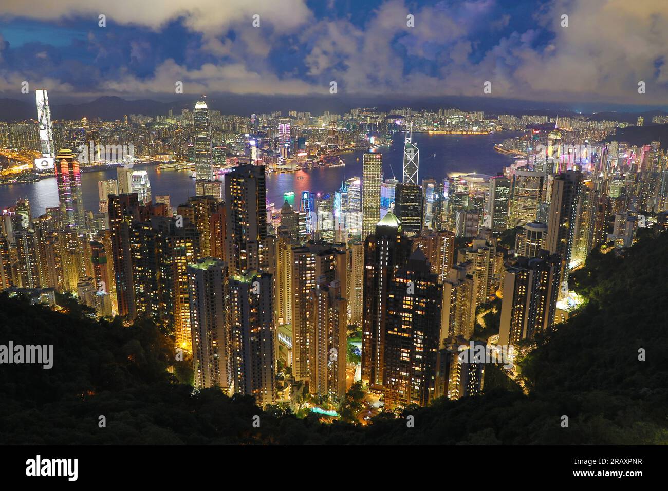 Victoria Harbour and Skyline from Victoria Peak at night, Hong Kong ...