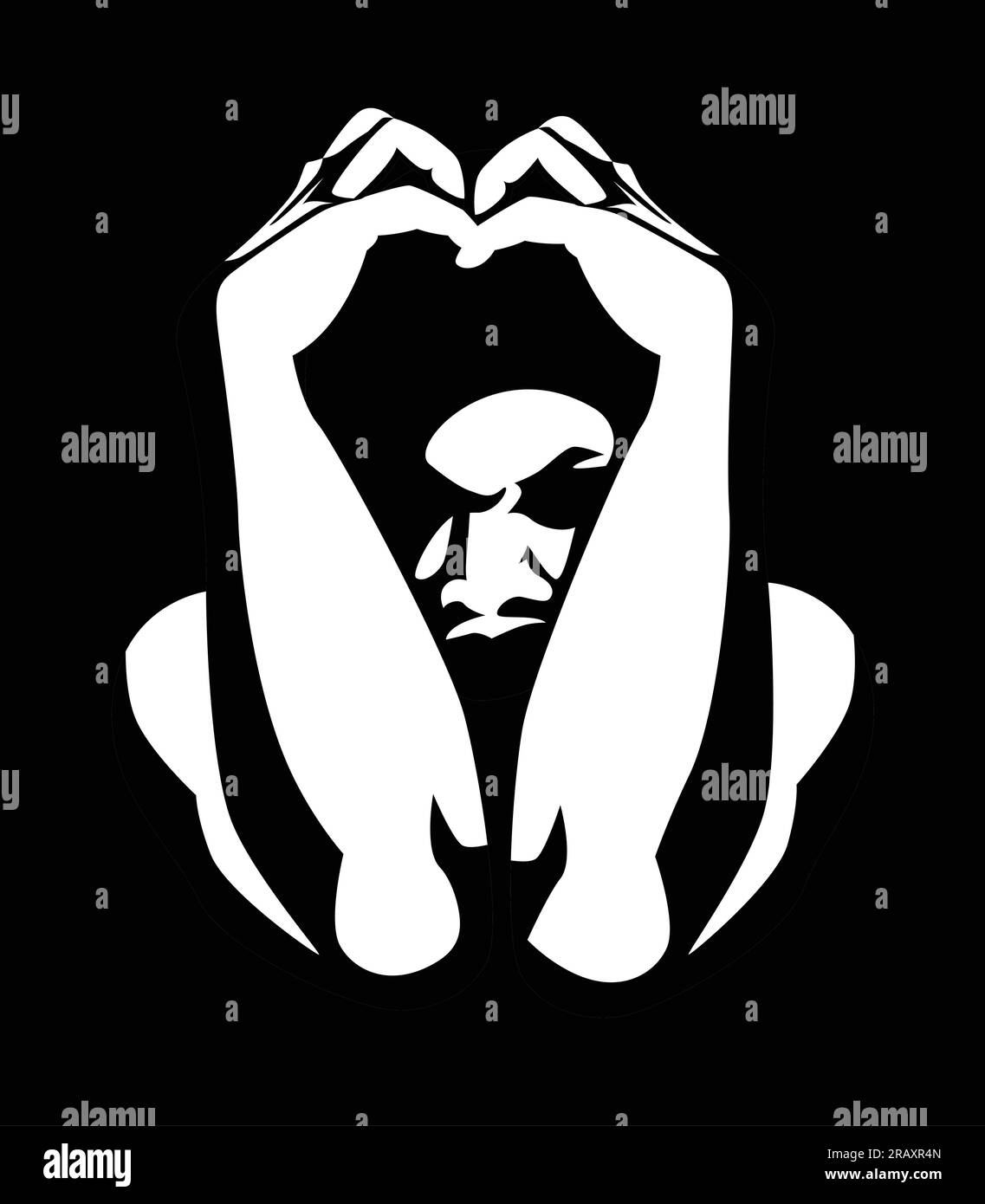 Black and white illustration of a man covering his head with both hand ...