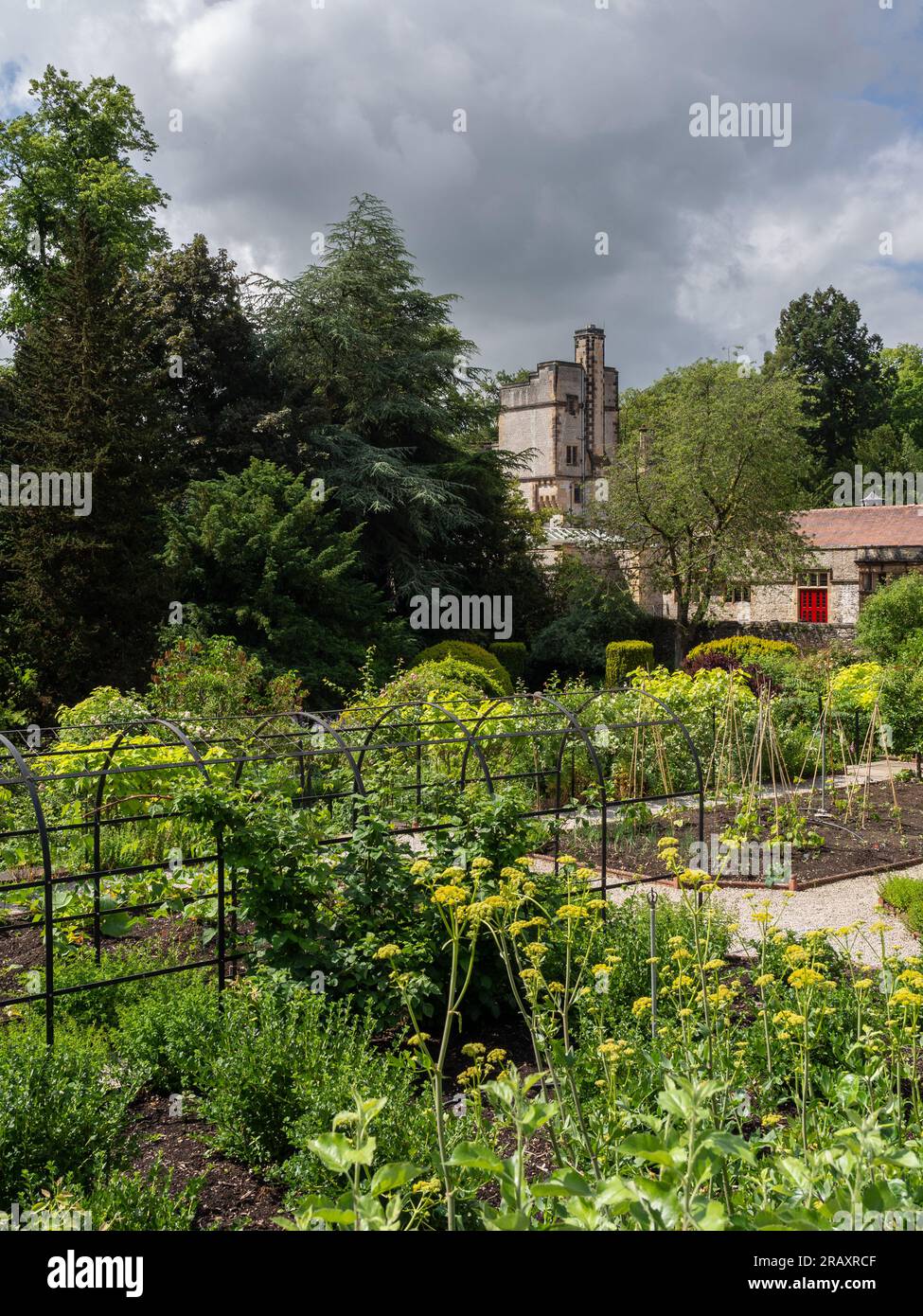 A view across the plant nursery at Thornbridge Hall, an English country house, Derbyshire, UK Stock Photo