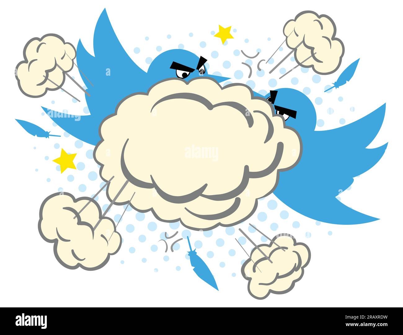 Cartoon illustration of two blue birds fighting Stock Vector Image