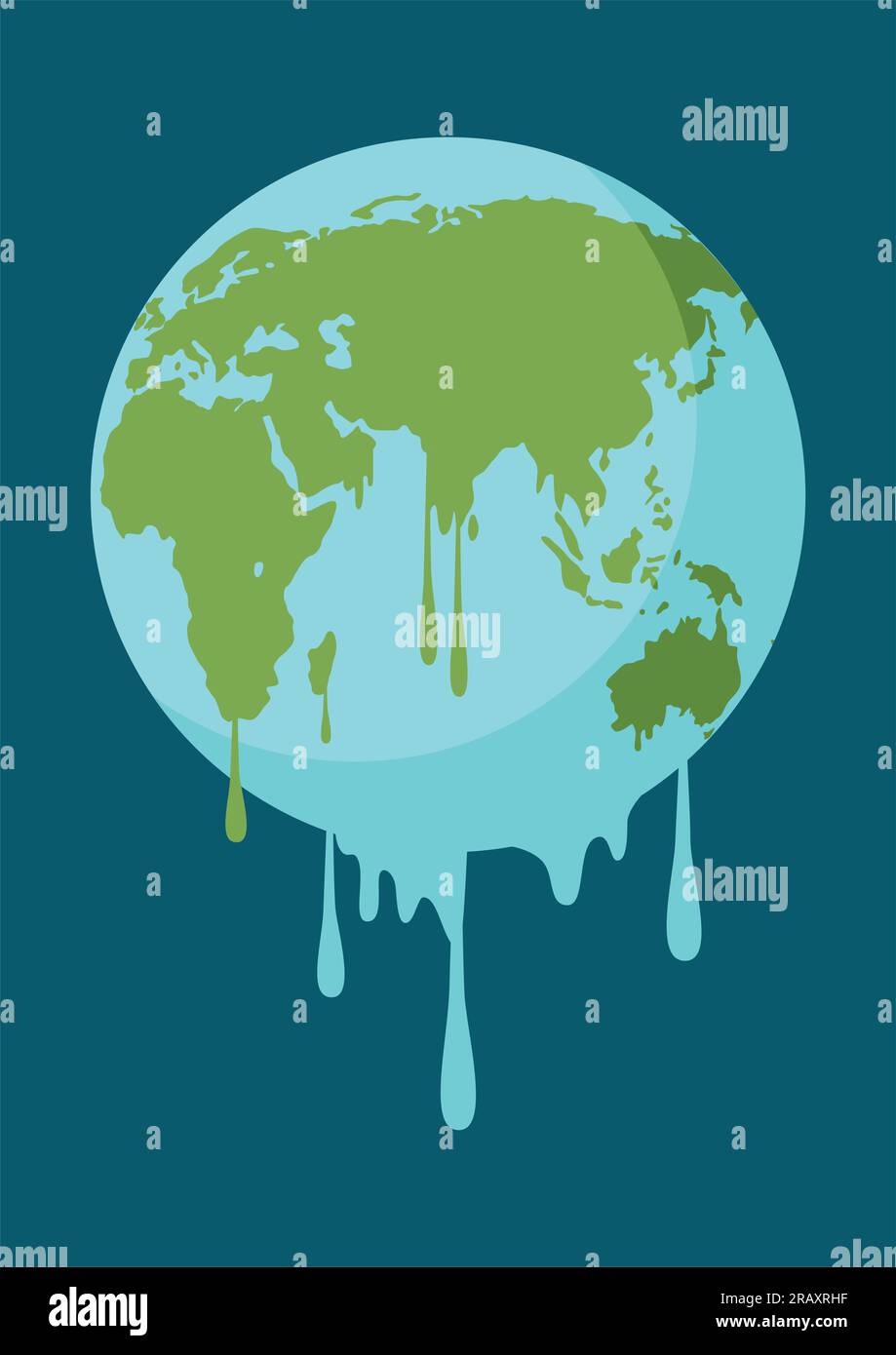 Graphic illustration of a melting earth, concept for global warming Stock Vector