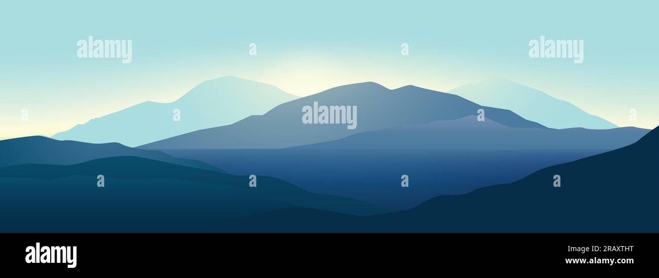 Graphic illustration of mountains landscape in beautiful colors, dramatic scene. Stock Vector