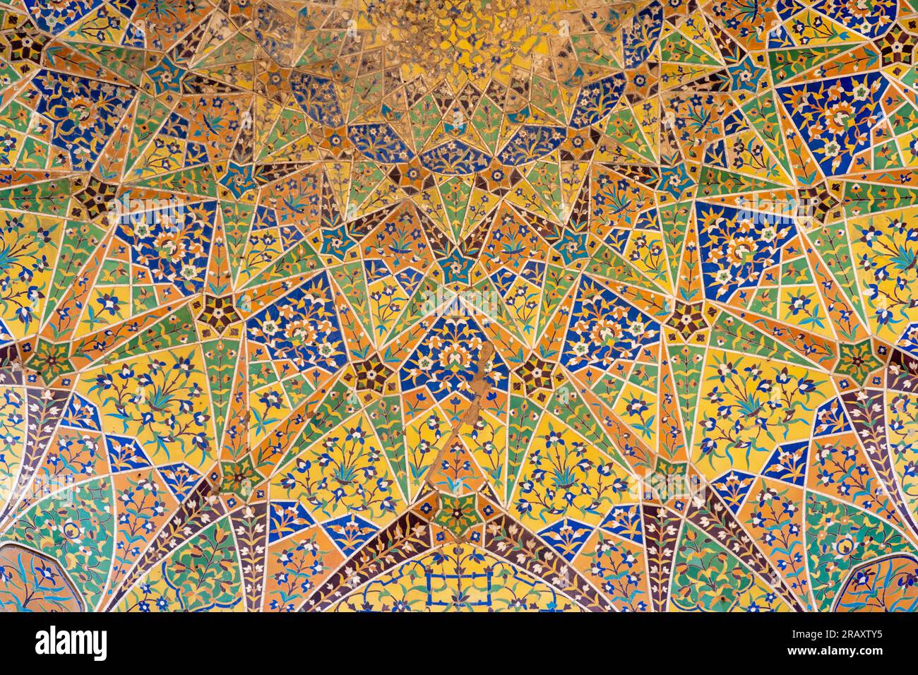 Colorful ceiling kashikari or faience tile mosaic decoration on