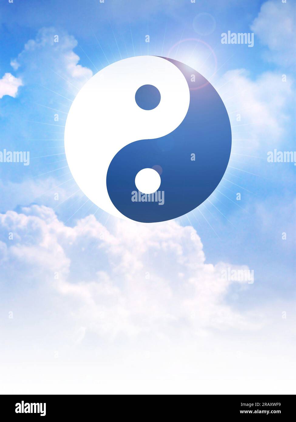 Yin and Yang symbol of Taoism on clouds Stock Photo