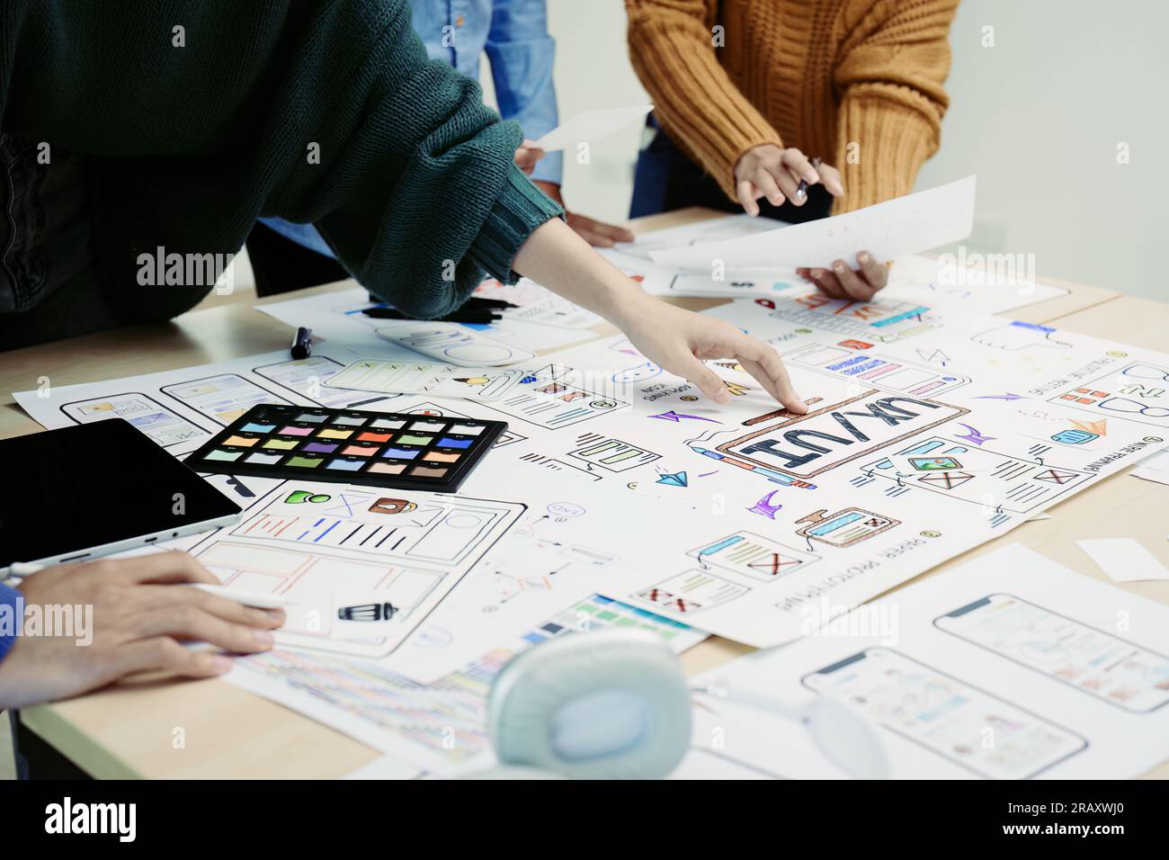 Team of Creative Web, Graphic Designer planning, drawing website ux ui ...