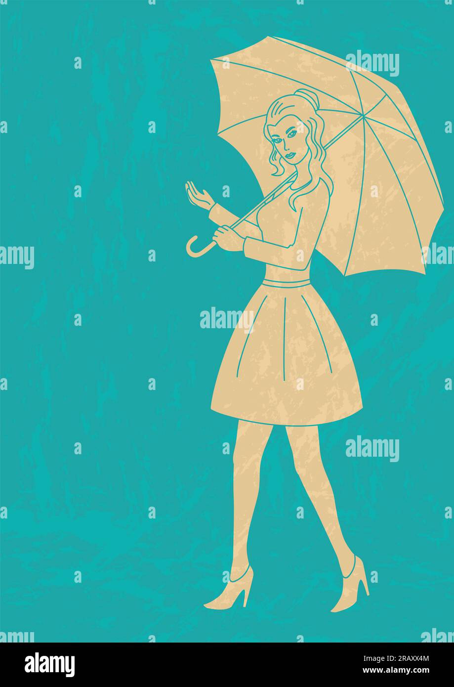 Retro art of a pretty girl with umbrella Stock Vector Image & Art - Alamy