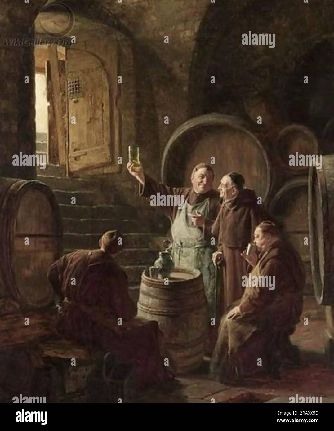Gravure Ancienne Eduard Grutzner – Der Weingeniefser, Moine Connaisseur De Vin, Vintage