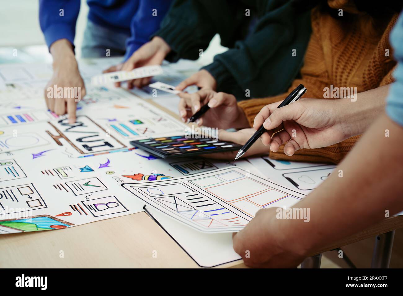 Team of Creative Web, Graphic Designer planning for mobile phone ...