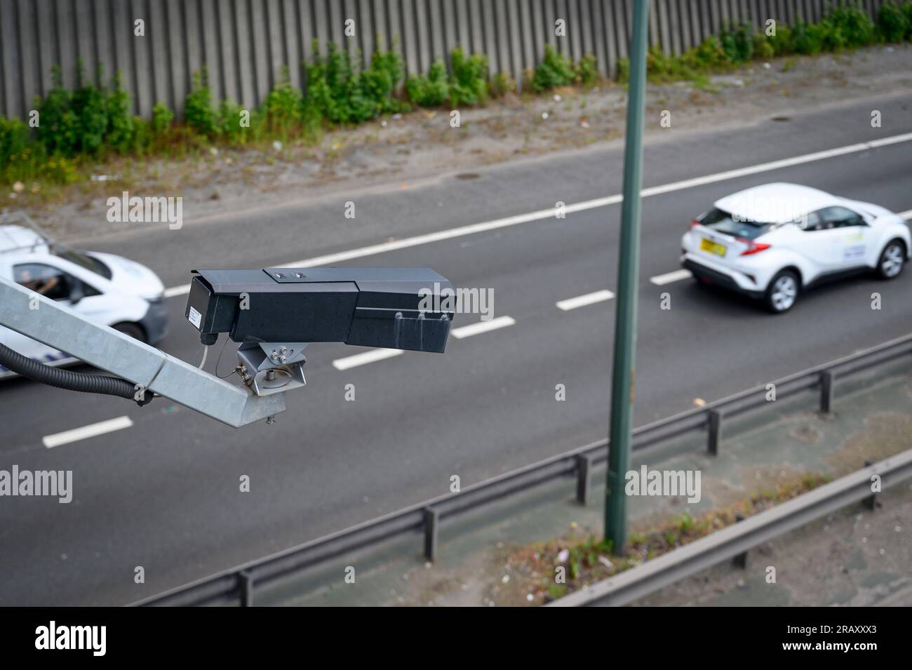 TRaffic monitoring camera on a motorway near Salford, England Stock