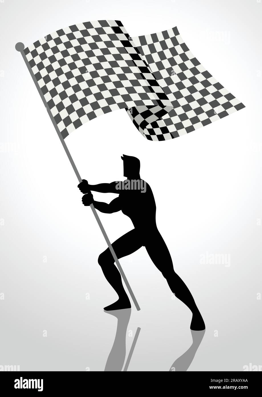 Silhouette illustration of a man holding the racing flag, flag bearer