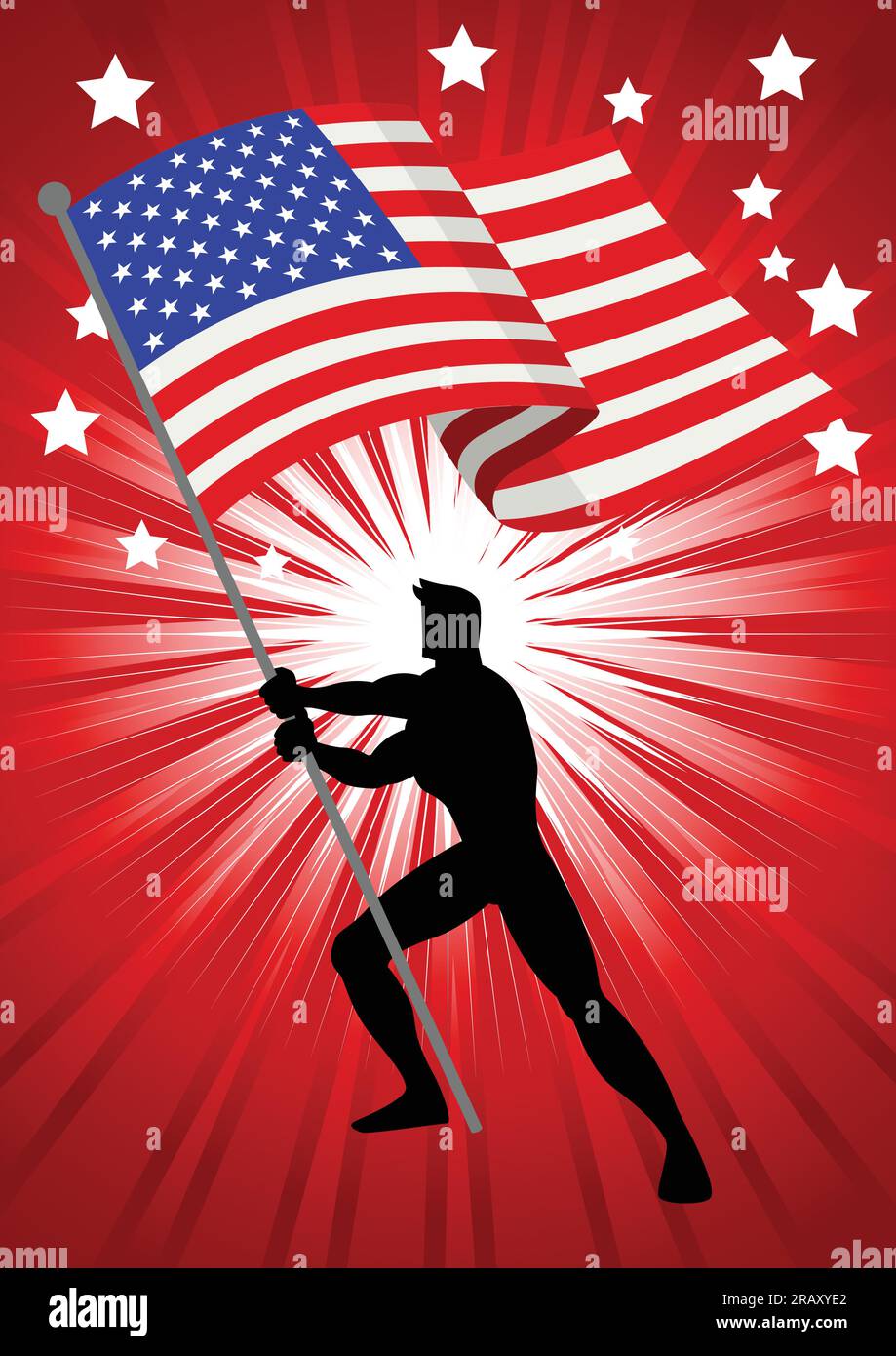 Silhouette illustration of a man holding the flag of The United States