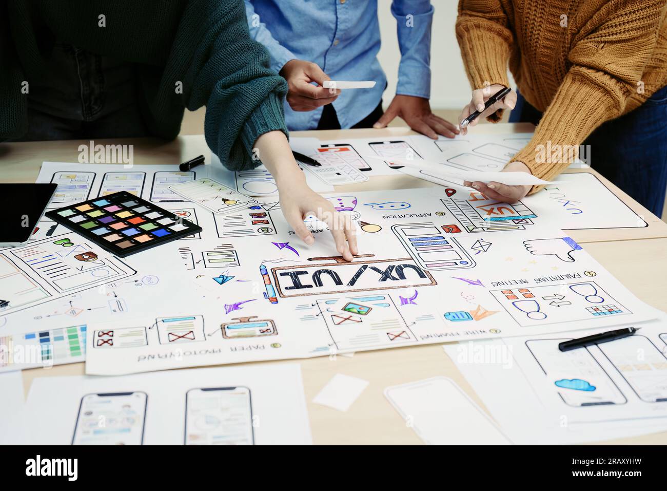 Team of Creative Web, Graphic Designer planning, drawing website ux ui ...