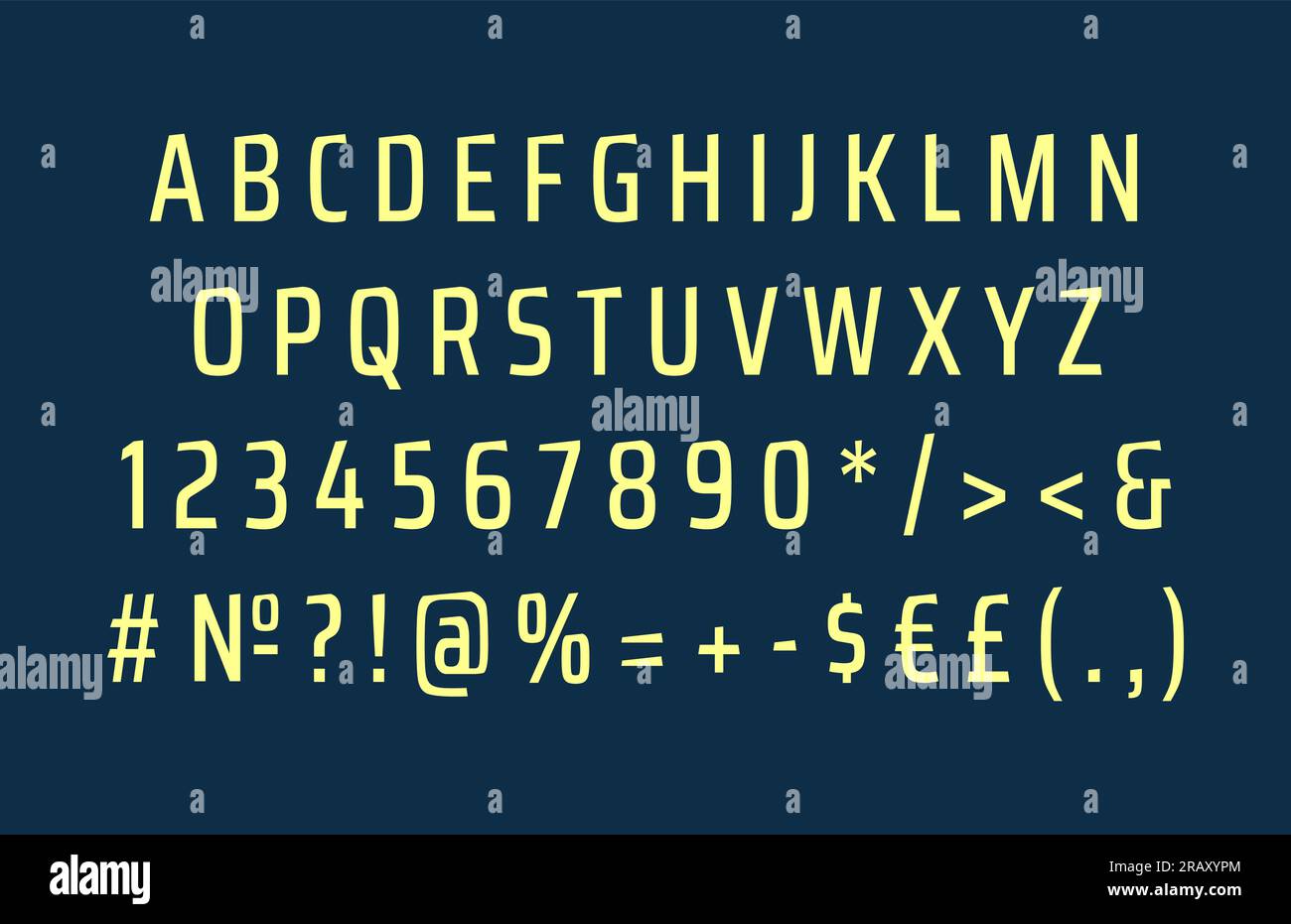 Strong alphabet set for dark theme Stock Vector