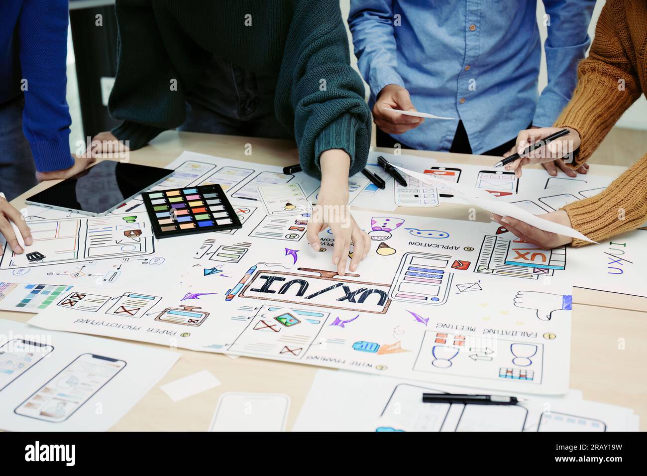 Team of Creative Web, Graphic Designer planning, drawing website ux ui ...