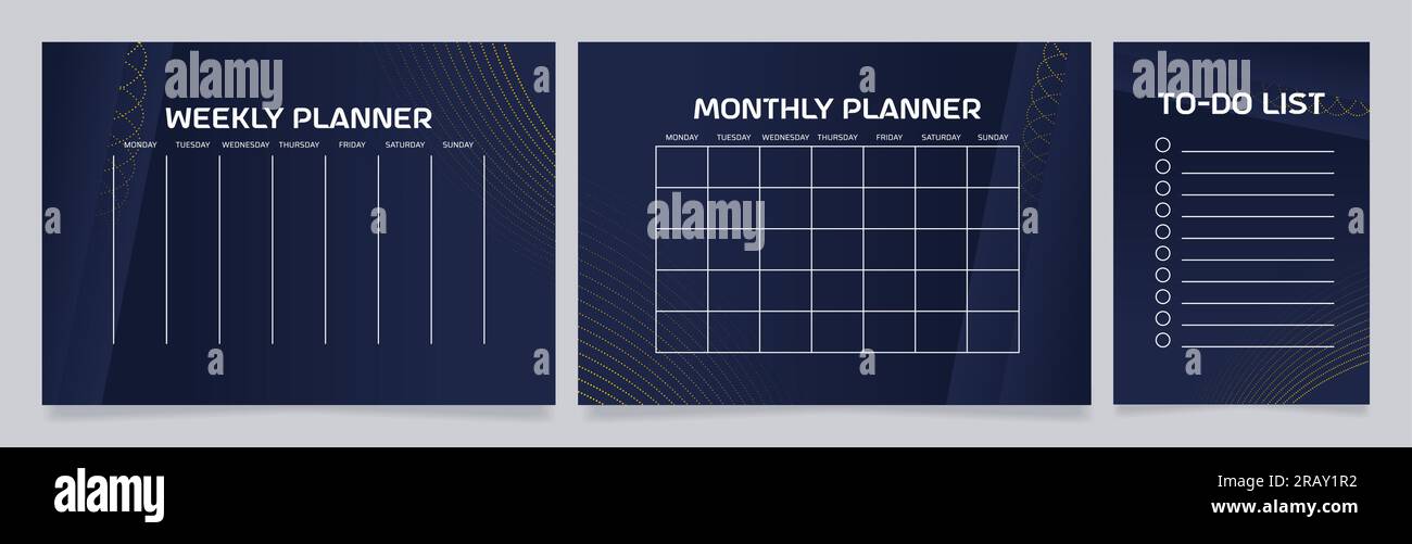 Planners worksheet design template set Stock Vector