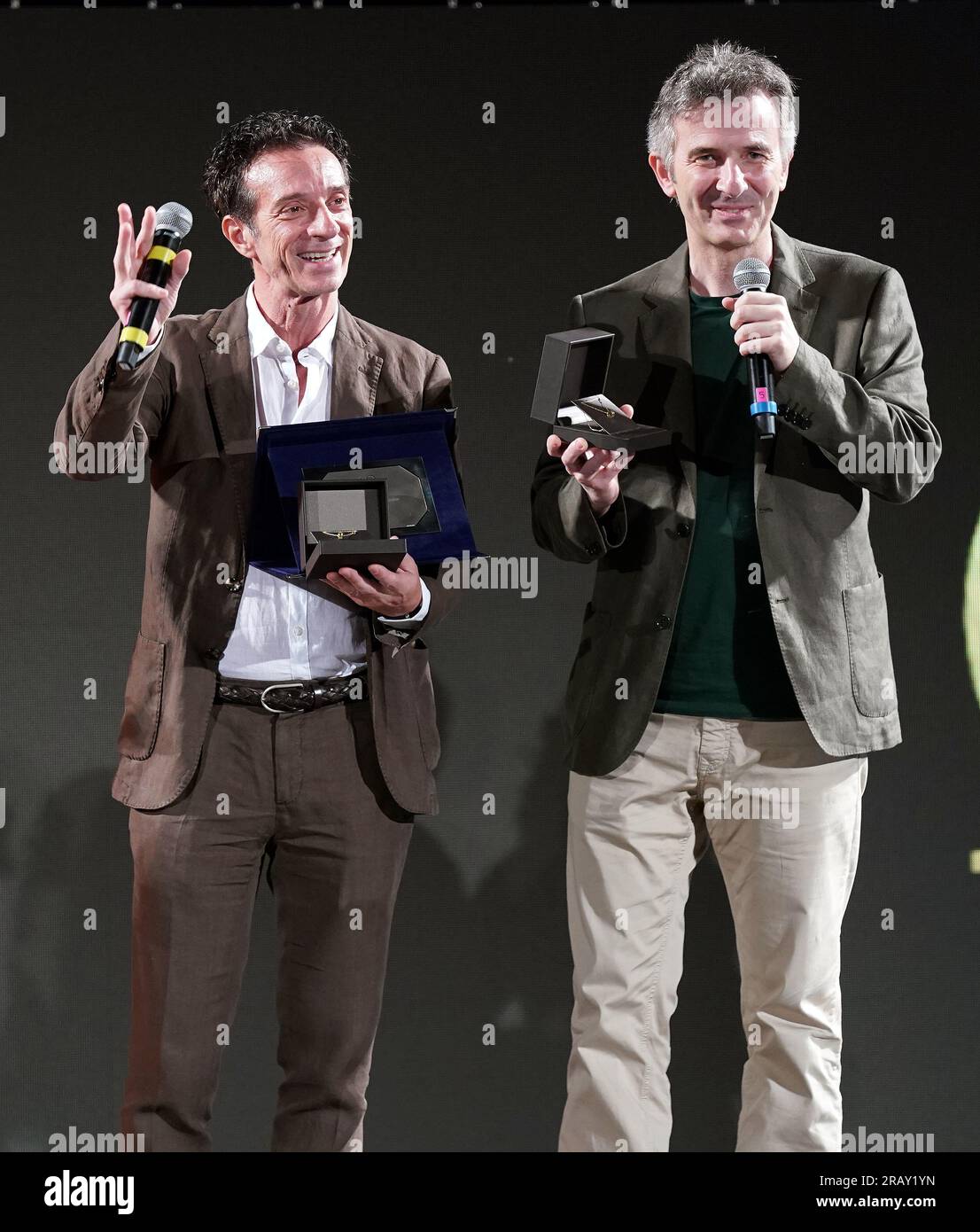 Taormina, Italy. 01st July, 2023. Salvo Ficarra and Valentino Picone attends the final evening of the 69th Taormina film festival, an evening dedicated to the ''Nastri d'Argento 2023'' Taormina (Sicily) July, 1 2023 (Photo by Gabriele Maricchiolo/NurPhoto) Credit: NurPhoto SRL/Alamy Live News Stock Photo