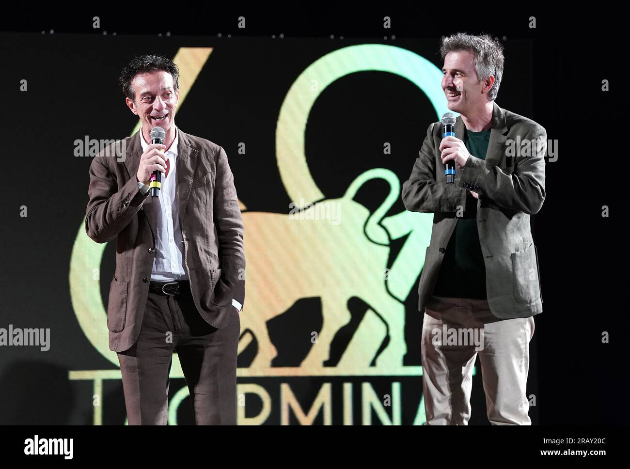 Taormina, Italy. 01st July, 2023. Salvo Ficarra and Valentino Picone attends the final evening of the 69th Taormina film festival, an evening dedicated to the ''Nastri d'Argento 2023'' Taormina (Sicily) July, 1 2023 (Photo by Gabriele Maricchiolo/NurPhoto) Credit: NurPhoto SRL/Alamy Live News Stock Photo