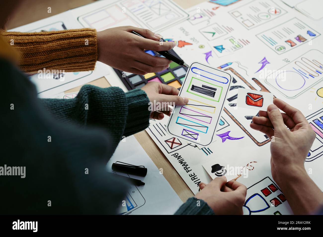 Team of Creative Web, Graphic Designer planning for mobile phone ...