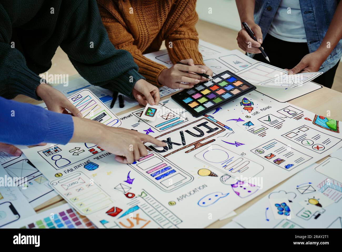 Team of Creative Web, Graphic Designer planning, drawing website ux ui ...